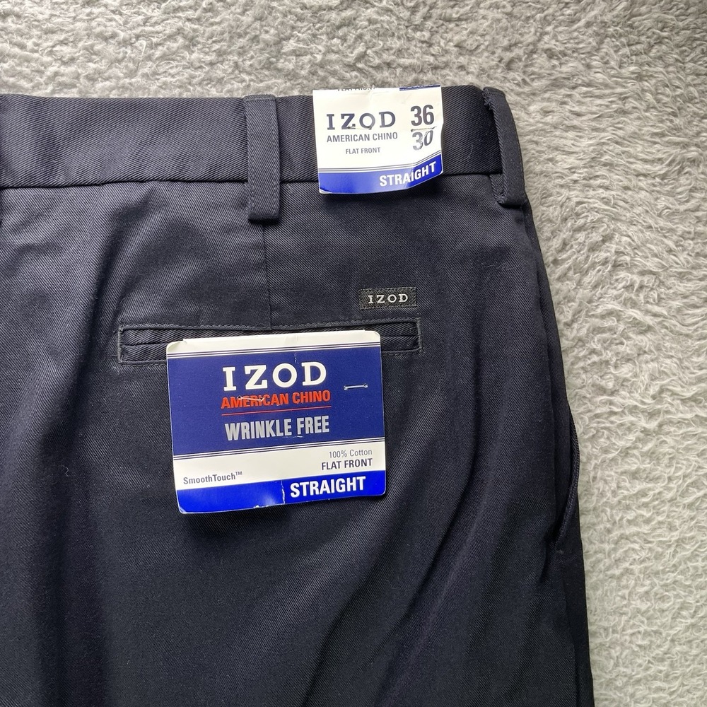 Izod Chino Pants Mens 36x30 Black Straight Flat Front Cotton Wrinkle Free NWT